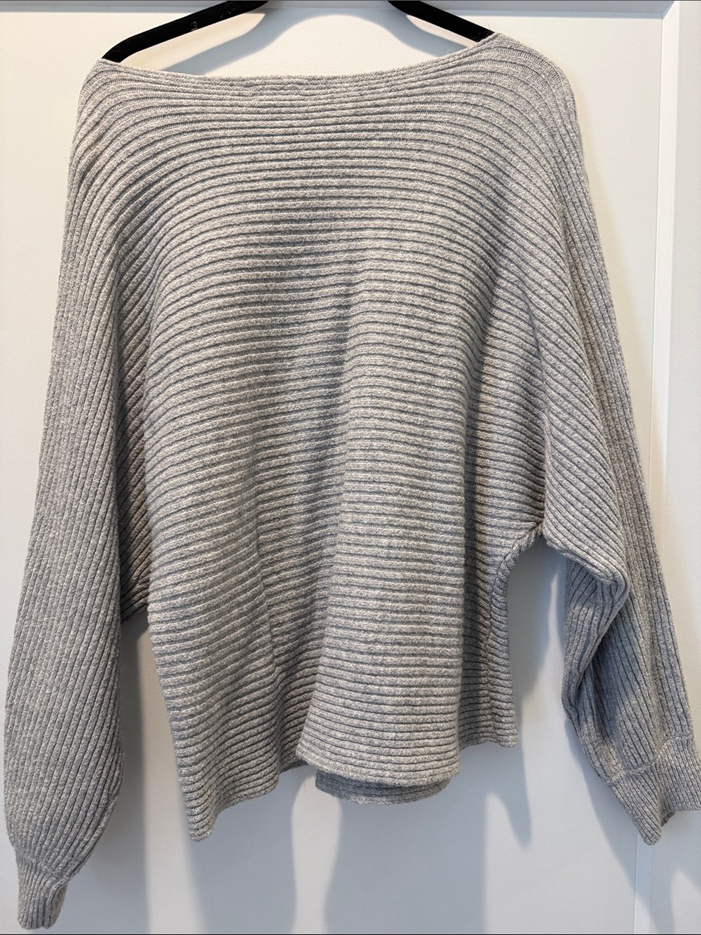 Open Edit Light Gray Off-the-Shoulder Ribbed Sweater - Picture 3 of 3